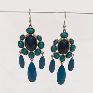 Gold Blue/Green Chandelier Earrings